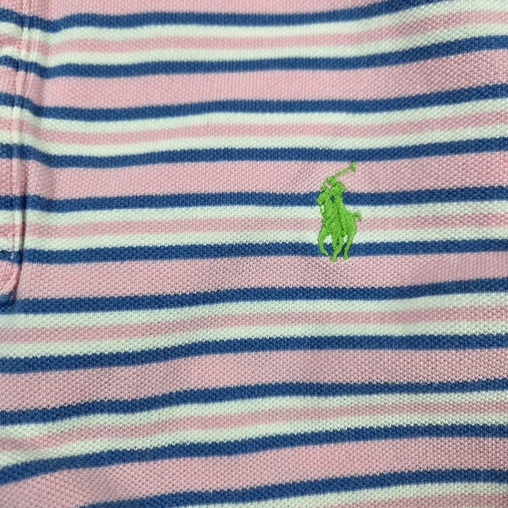 Polo Ralph Lauren Mens XL Pink Blue Striped Short Sleeve Cotton Polo Shirt